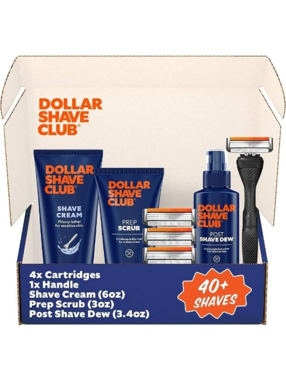 Dollar Shave Club Ultimate Shave Set 4 Refills & Handle + Scrub + Cream + Dew